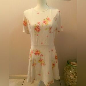 Privacy Please white floral flirty dress with lace up back *has flaws* see photo